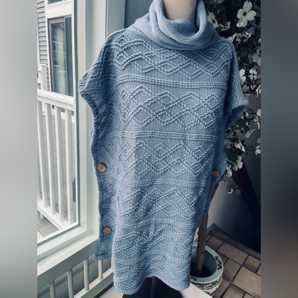 Vintage Powder Blue Poncho Style Sweater, One Size - Picture 2 of 13